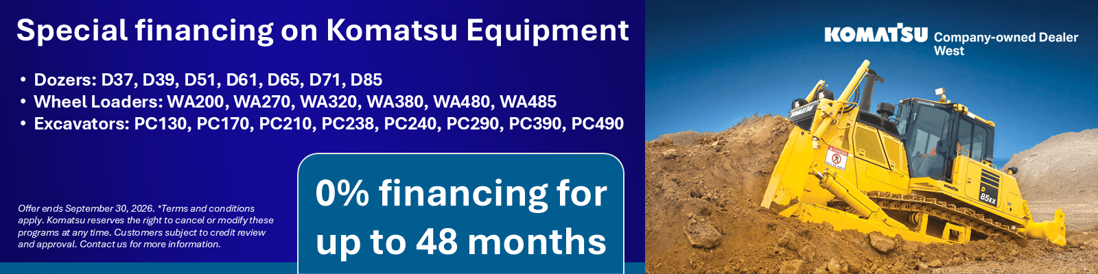 Special financing on Komatsu mini excavators